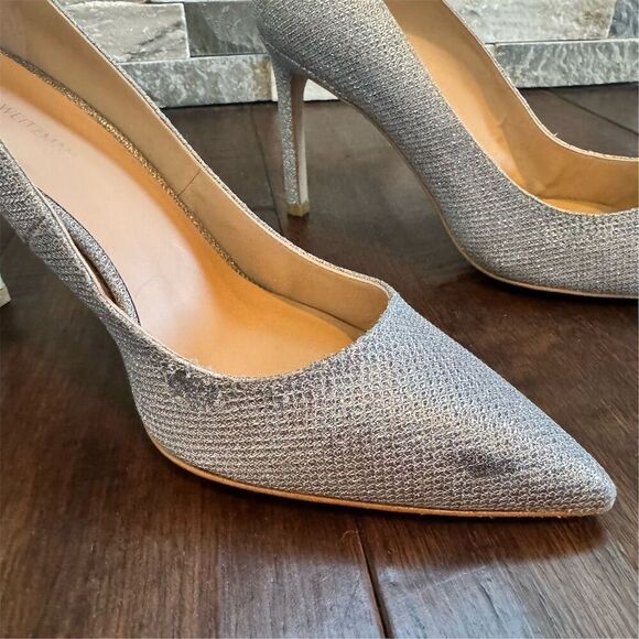 Stuart Weitzman Women's Silver Sparkle Pump Heels Size 6.5 Wedding - Picture 10 of 12